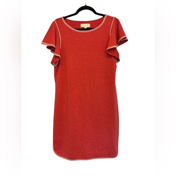 Max Studio Soft Knit Rust Orange Red T Shirt Dress White Embroidery Size Small - Picture 1 of 4